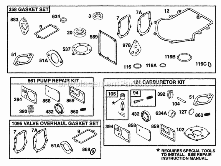 Gasket Sets Diagram and Parts List for 42C777-1237-01  Briggs and Stratton Engine
